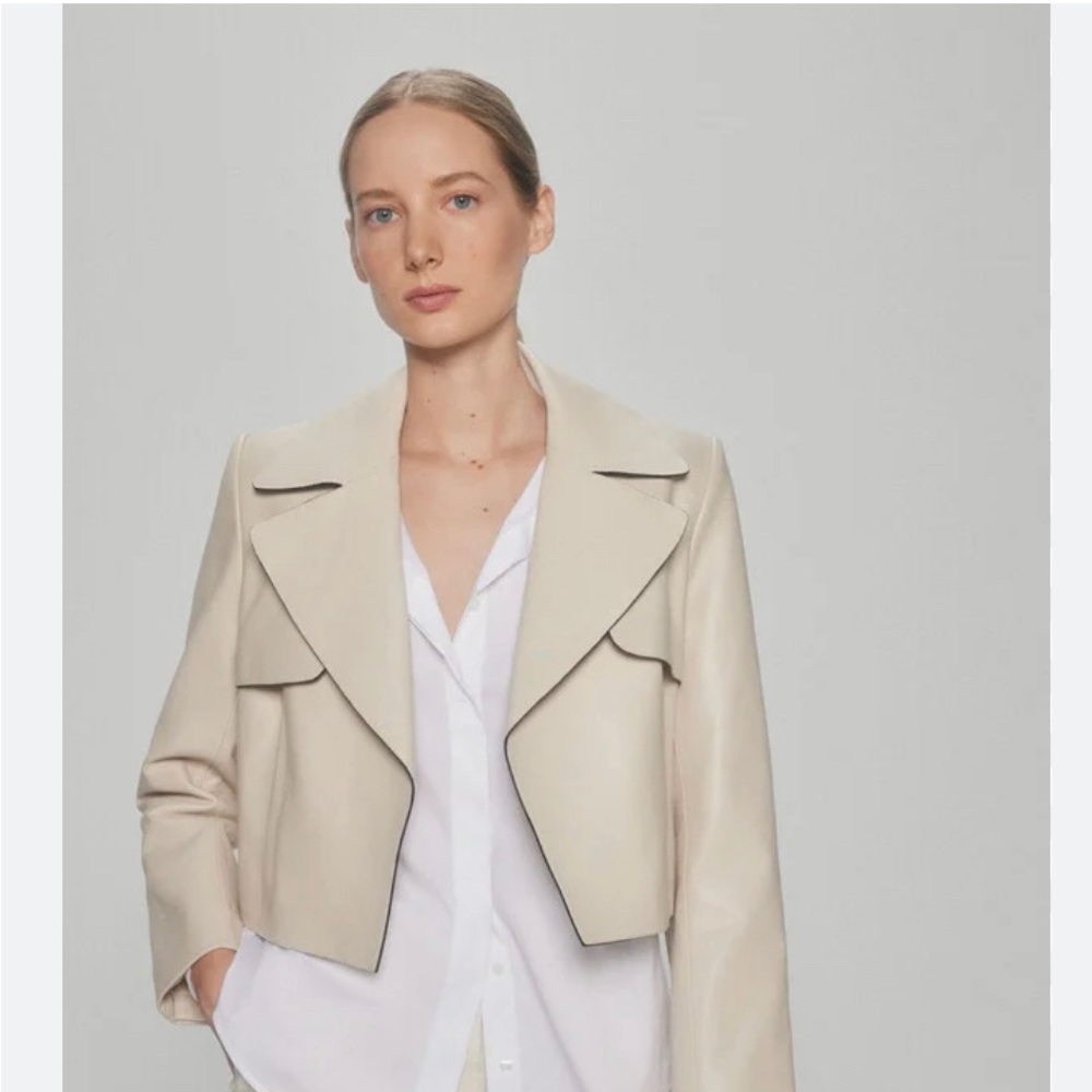 Massimo Dutti Cream Women's Genuine leather Jacket